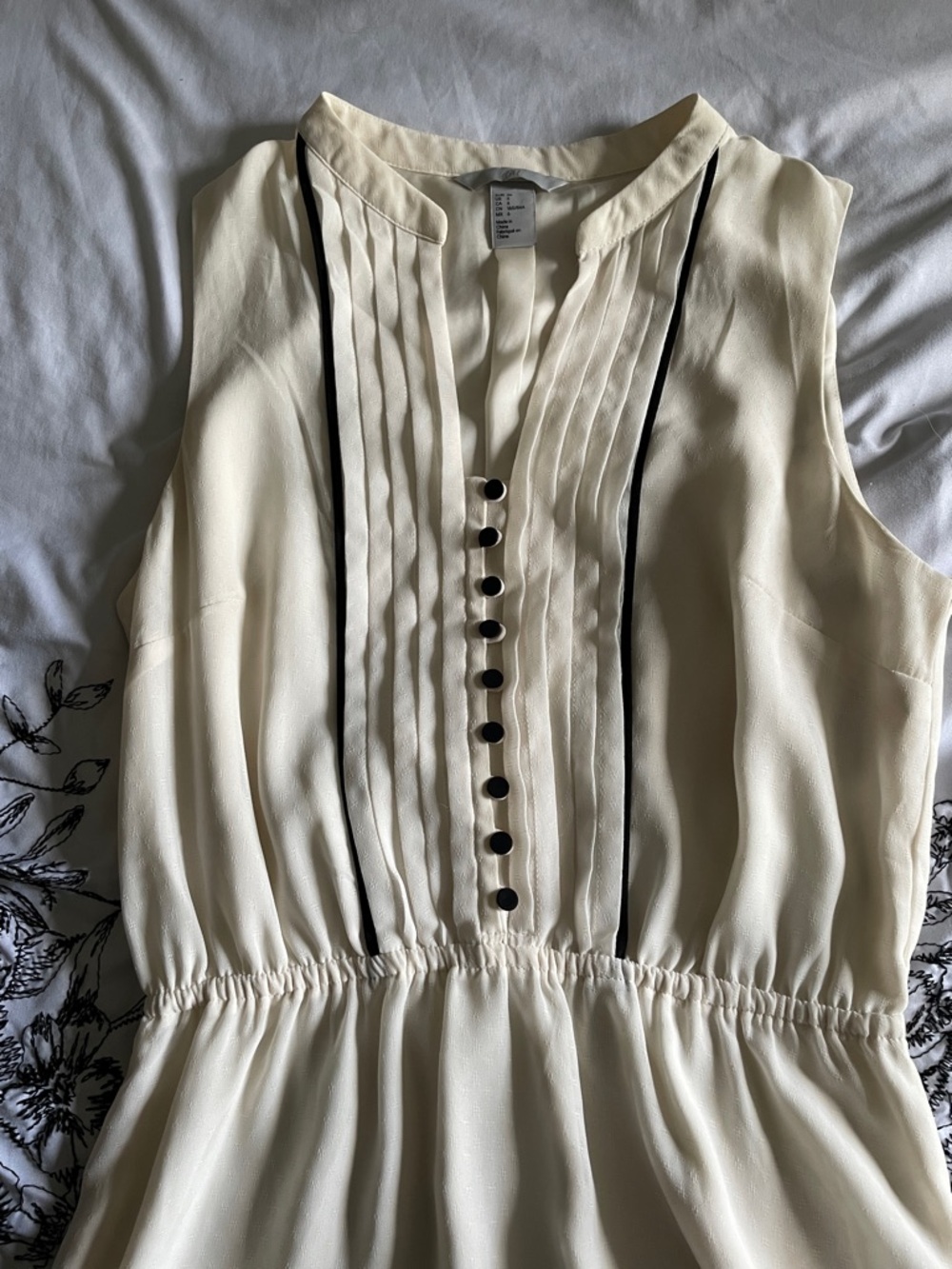 Sleeveless Cream Pintuck Mini Dress
